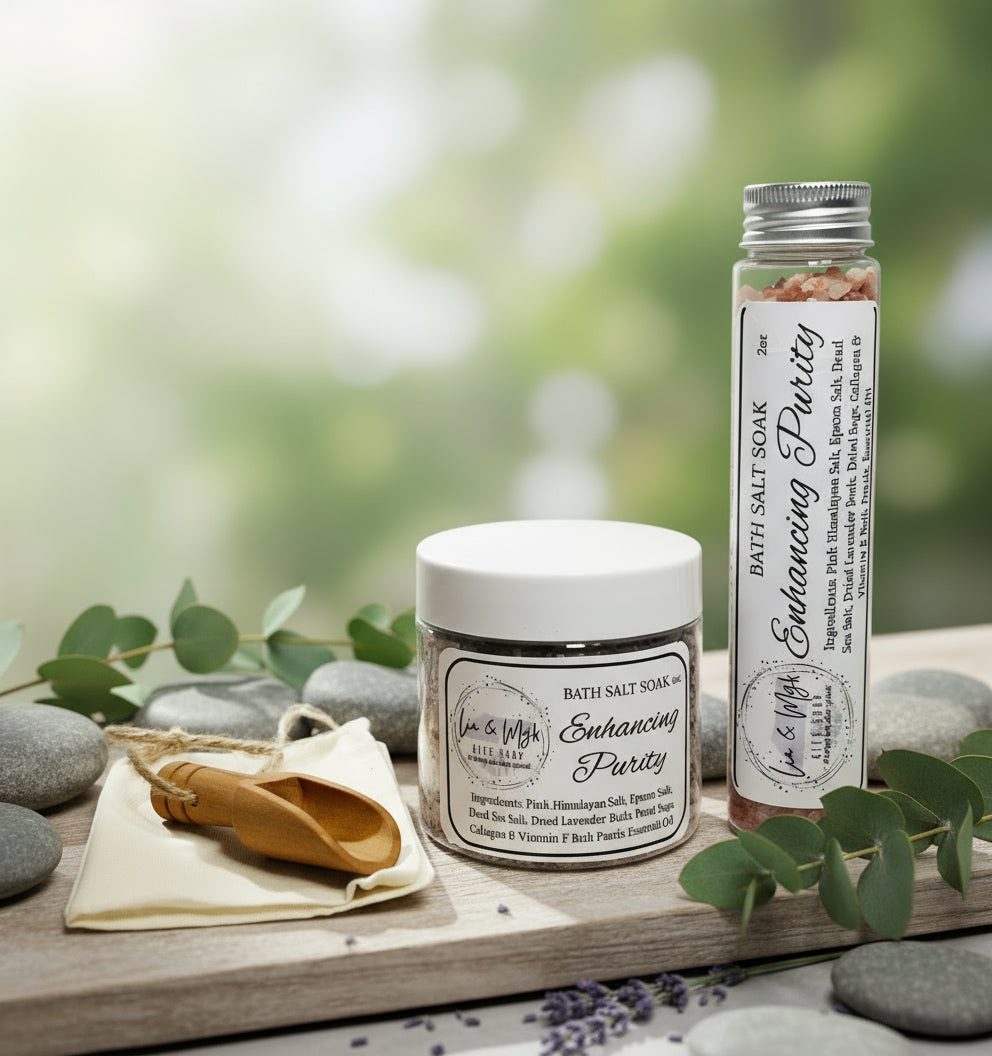 Bath salt products with Himalayan salt, lavender sage