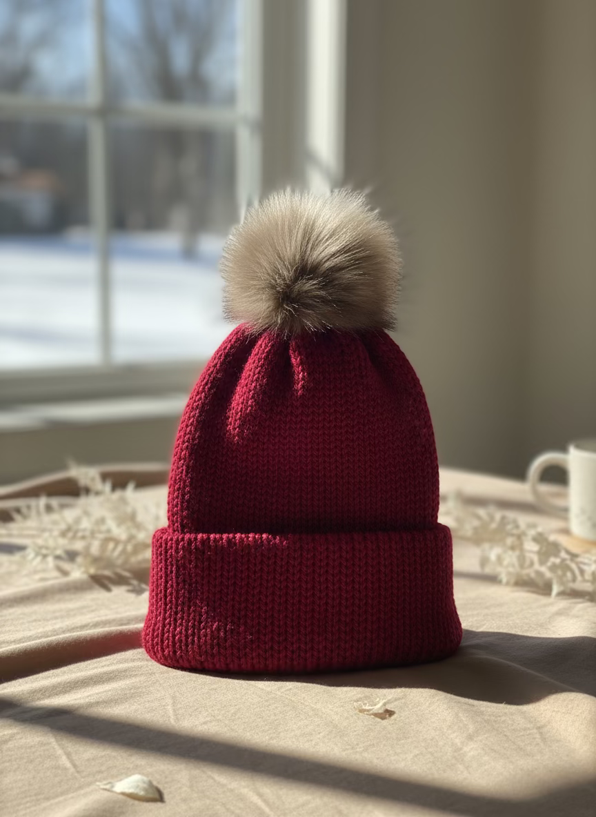 Knitted Beanie with Pompom